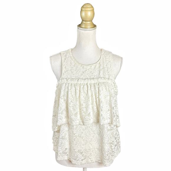 NWT Bebe Cold Shoulder Lace Ruffle Top - White - S - Picture 1 of 7